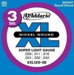 Струны для электрогитары D'ADDARIO EXL120-3D XL Super Light (3 set)