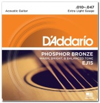 Струны для акустической гитары D'ADDARIO EJ15 Phosphor Bronze Extra Light, фосф. бронза, .010-.047