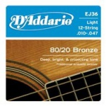 Струны для акустической гитары D'ADDARIO EJ36 80/20 Bronze Light 12-String