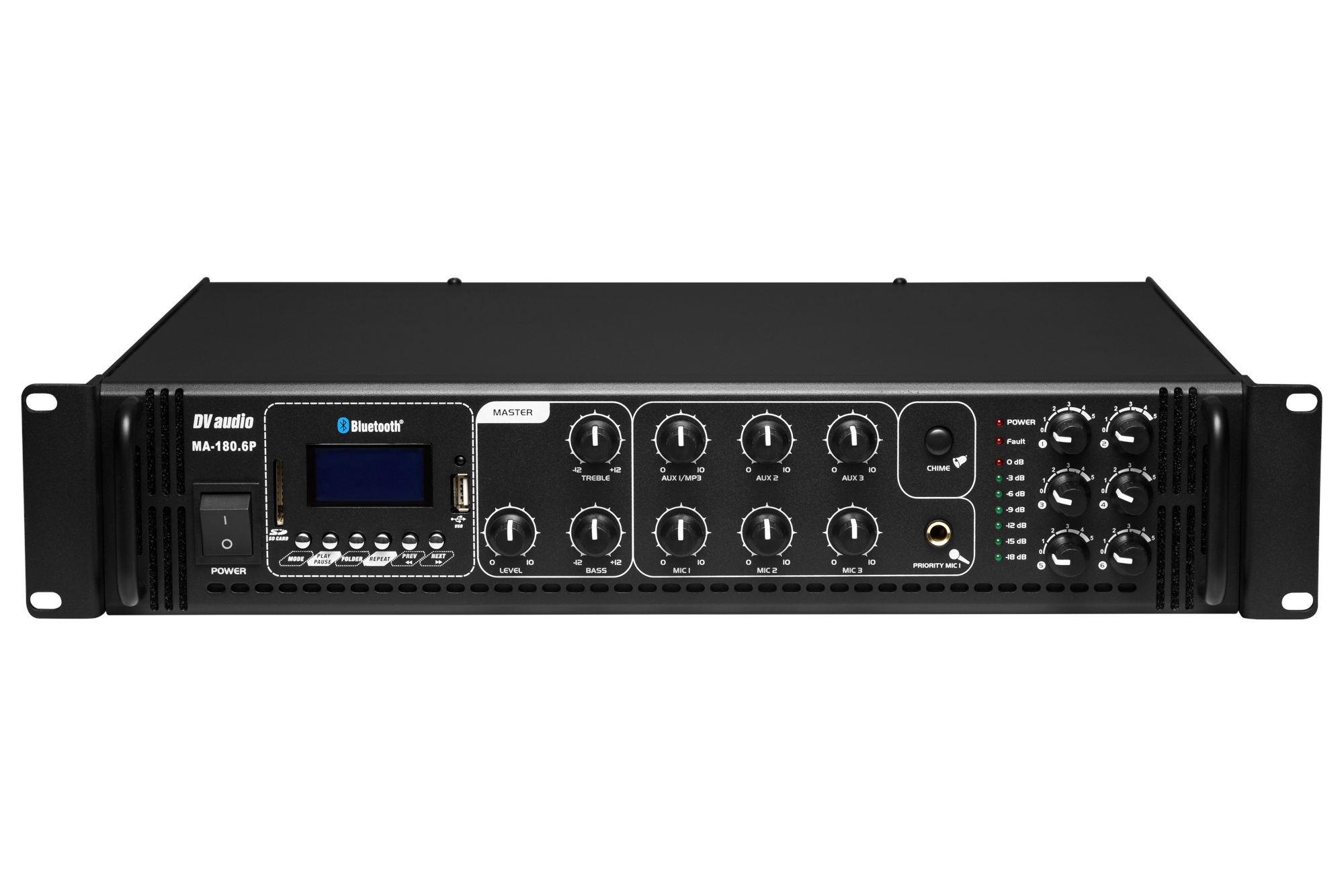 Для фонового звучання Трансляційний мікшер-підсилювач з USB DV audio MA-180.6P