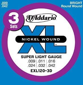 Струни для едектрогітари D&#039;ADDARIO EXL120-3D XL Super Light (3 set)