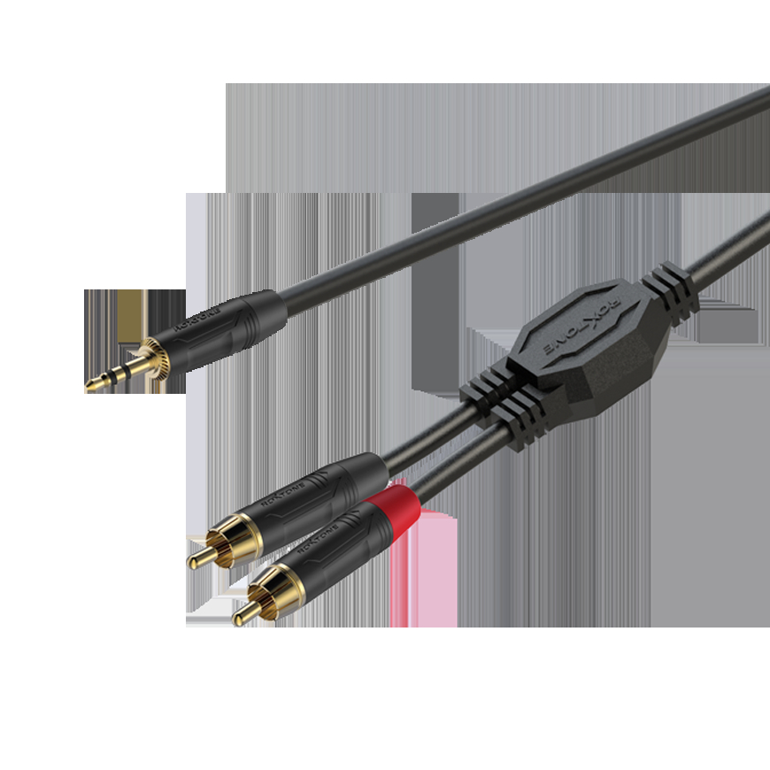 GPTC140L1.5 Roxtone Готовый аудио кабель мини джек - 2 тюльпана , Разъемы:Jack 1x3.5 RMJ3P-BG(stereo) - 2xRCA-M(RF2C-BG) -1,5 метра