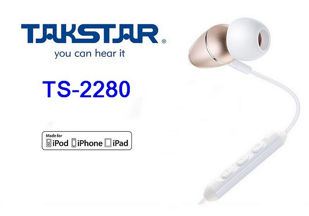 Наушники TS-2280 GOLDEN Takstar Наушники Hands-free/гарнитура Apple MFi сертификат, идеально совместима с iPhone, iPad и iPod