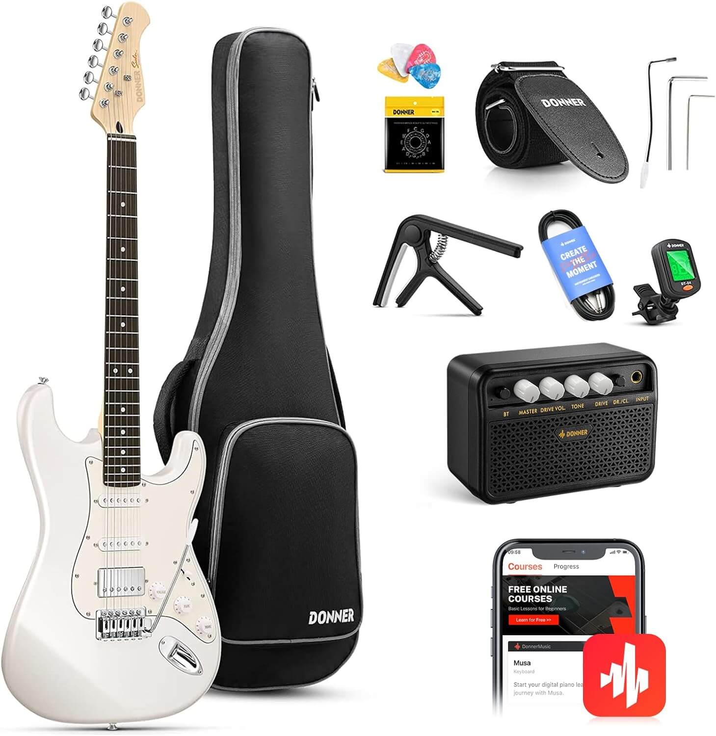 Комплект Donner Music DST-152 Electric Guitar Kit Polar White EC1418