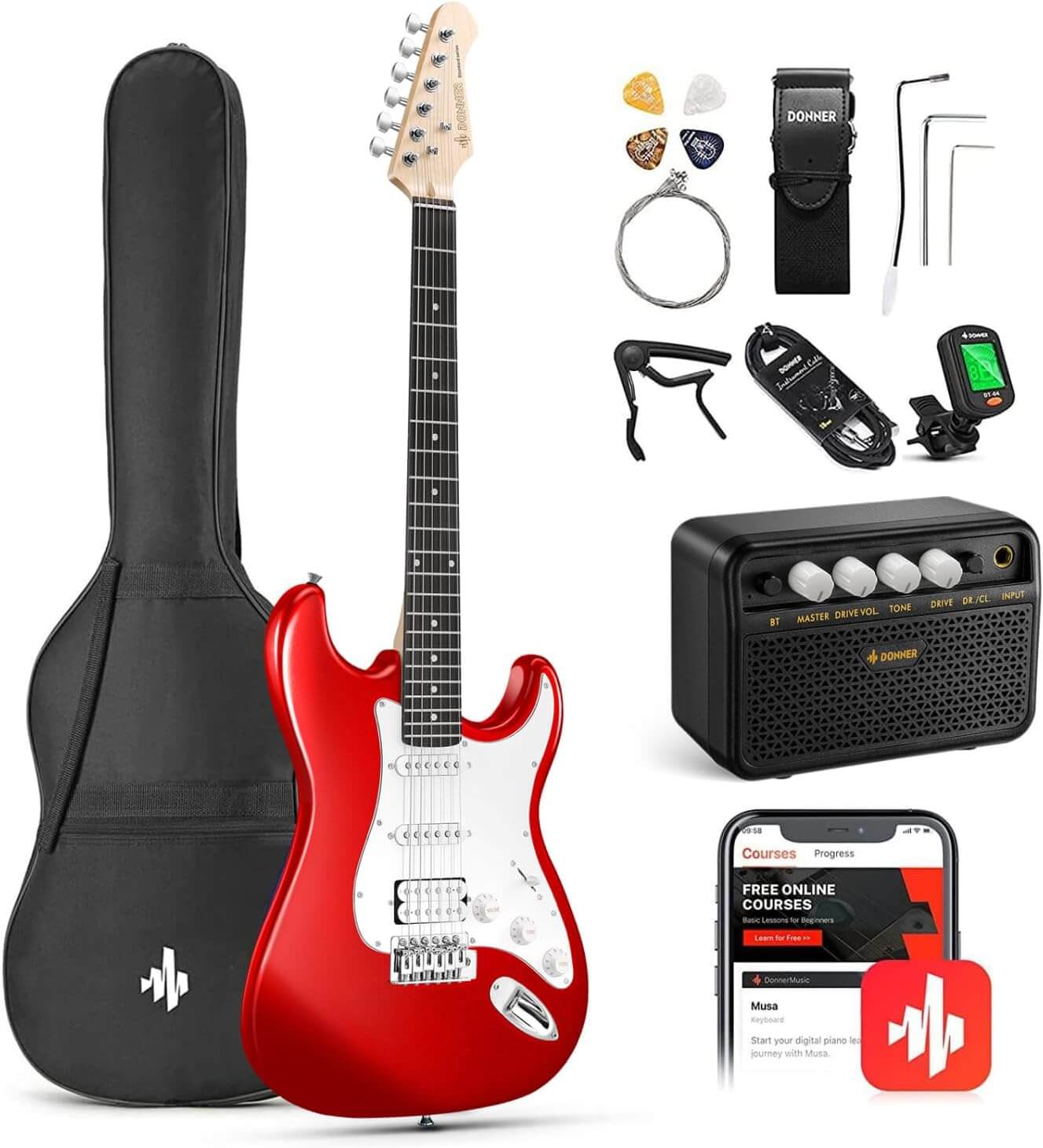 Комплект Donner Music DST-100 Sunburst Electric Guitar Kit Red EC1166