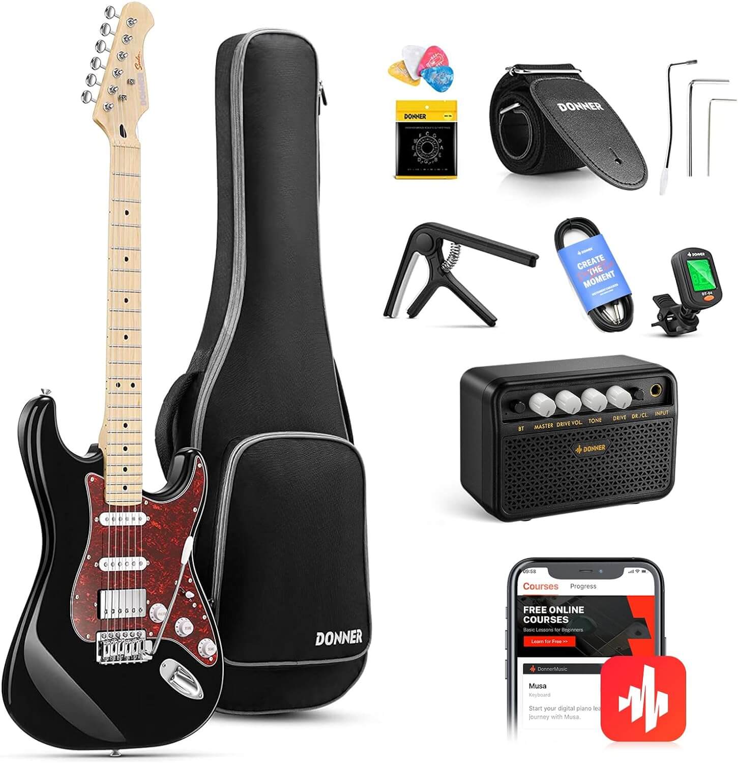 Комплект Donner Music DST-152 Electric Guitar Kit Black EC1416