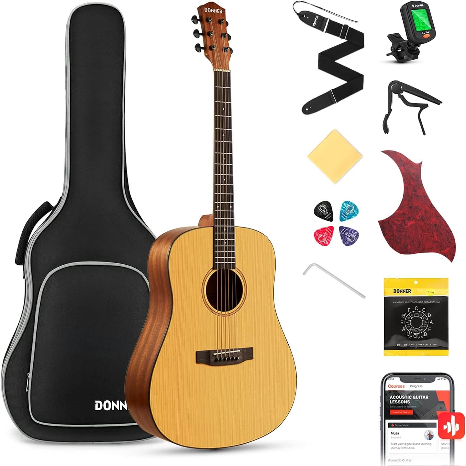 Комплект Donner Music Acoustic Guitar 41 Inch Full-size EC983