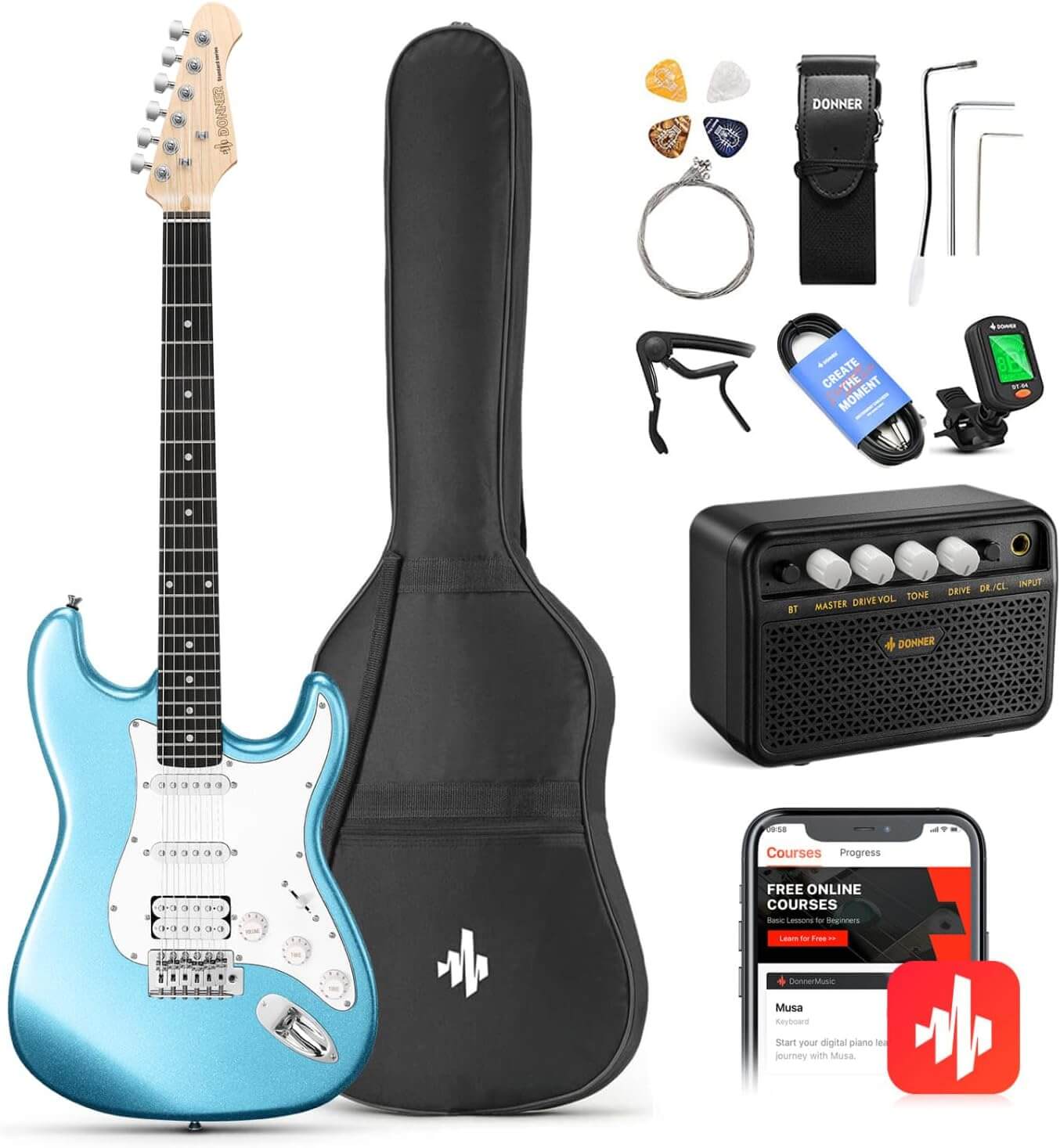 Комплект Donner Music DST-100 Sunburst Electric Guitar Kit Lake Blue EC1168