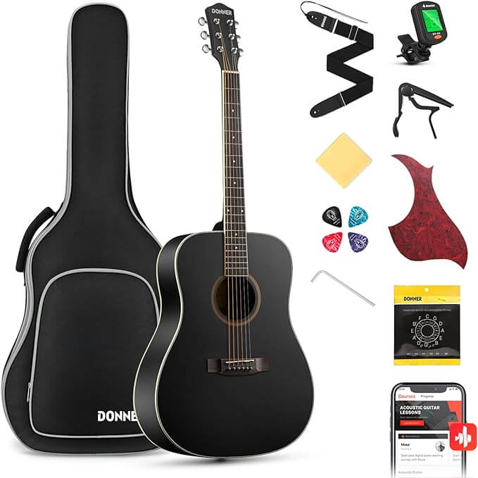 Комплект Donner Music DAG-1B Black Acoustic Guitar EC1128