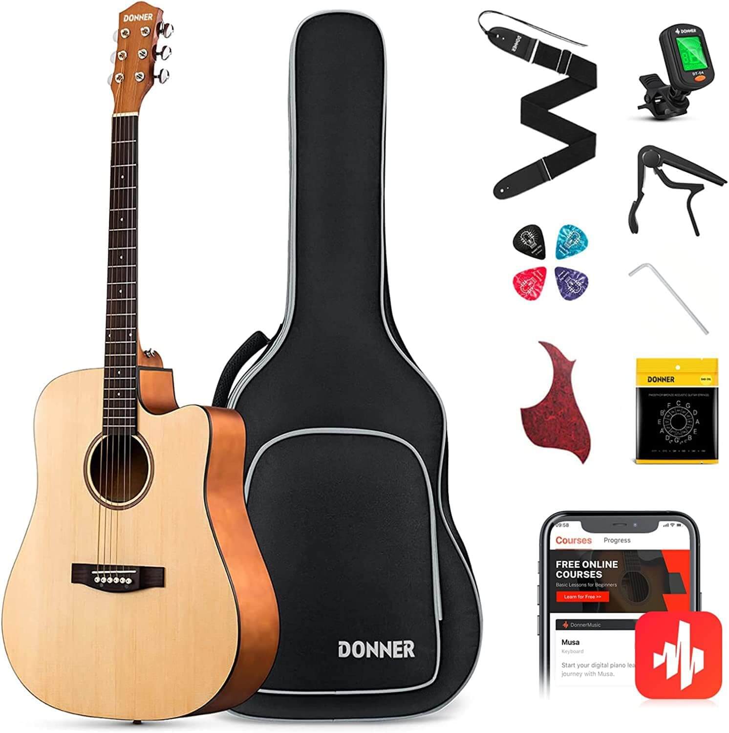 Комплект Donner Music DAD-140C 41 Inch Acoustic Guitar EC1250