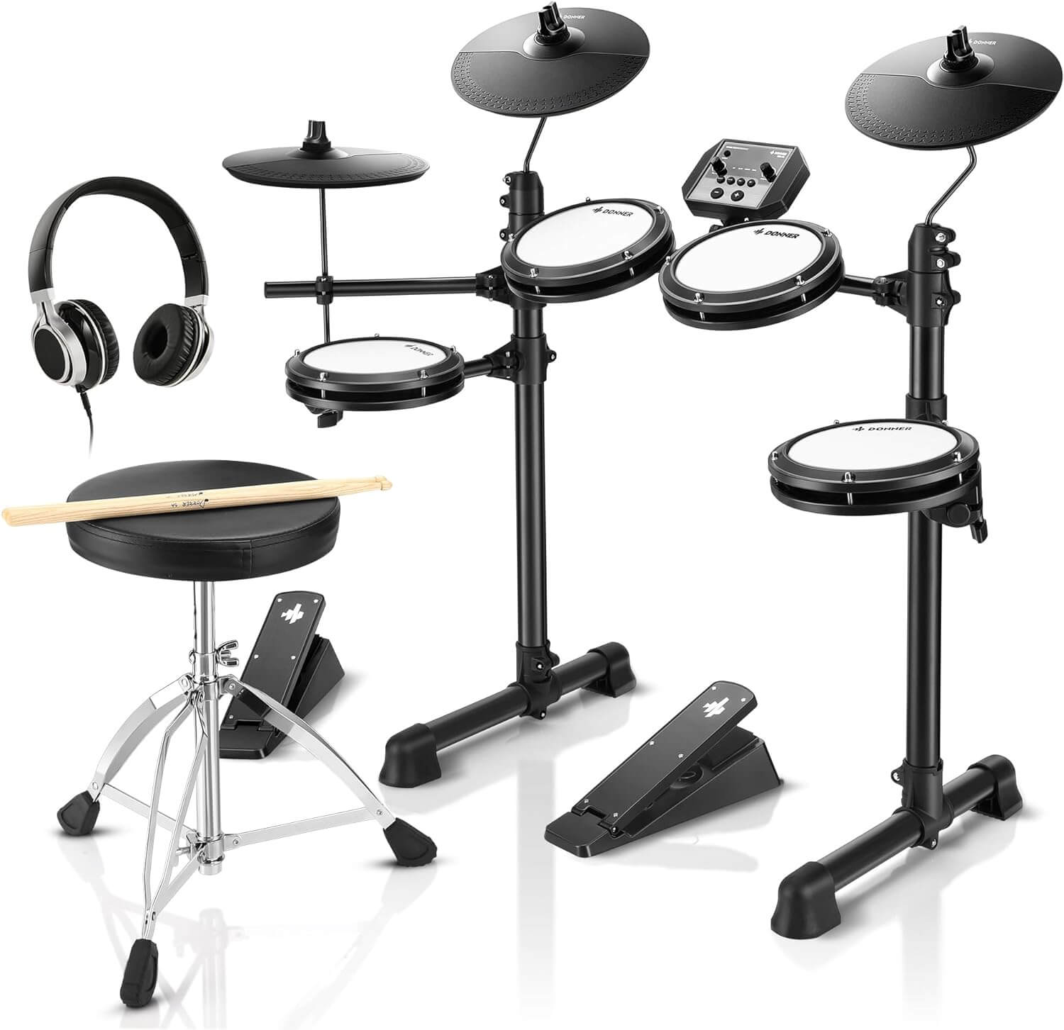 Цифровая ударная установка, комплект Donner Music DED-80 5 Drums 3 Cymbals with Drum Throne/ Sticks/ Headphone/ Audio Cable EC3414