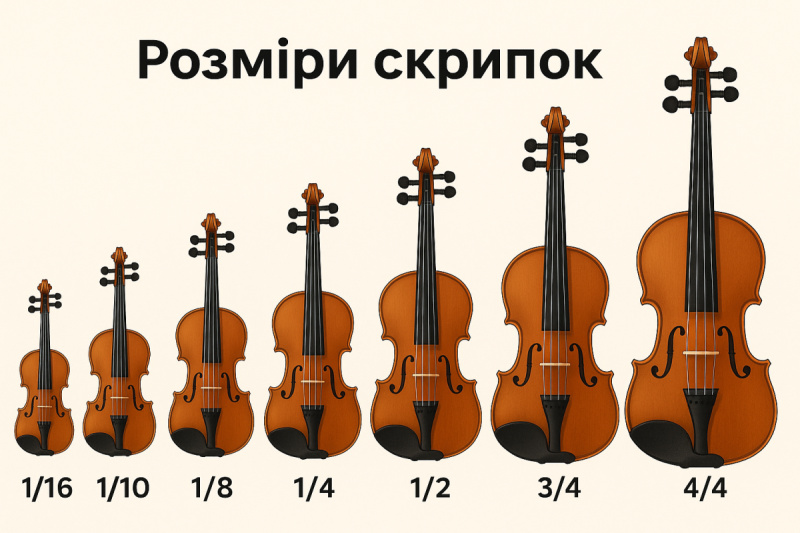 Розміри скрипок від 1/16 до 4/4 — інфографіка