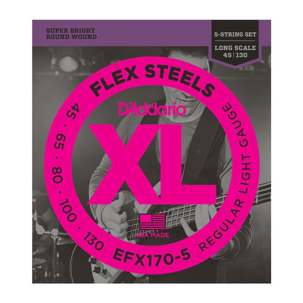 Струны для бас-гитары  D`ADDARIO EFX170-5 XL FLEX STEELS LIGHT 5 STRING 45-130