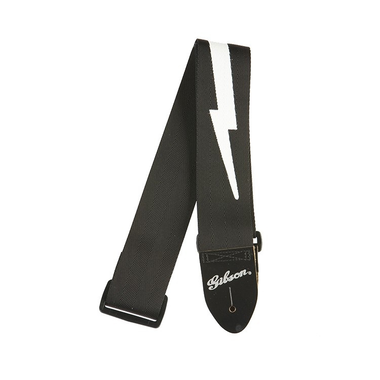 GIBSON ASGSBL-10 LIGHTNING BOLT STYLE 2 SAFETY STRAP-JET BLACK
