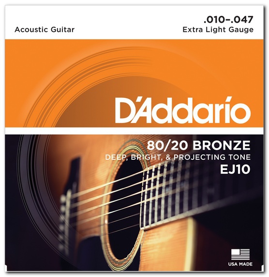 Струны для акустической гитары D&#039;ADDARIO EJ10 80/20 Bronze Extra Light