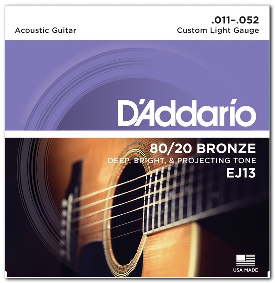 Струны для акустических гитар D&#039;ADDARIO EJ13 80/20 Bronze Custom Light