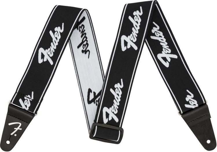 Ремінь для гітари FENDER WEIGHLESS 2&#039;&#039; RUNNING LOGO STRAP BLACK/WHITE