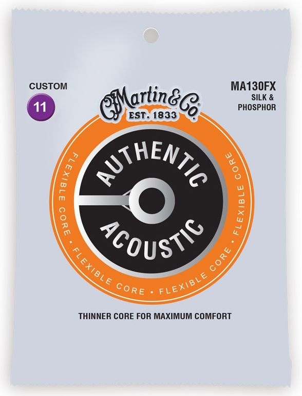 Струны для гитары MARTIN MA130FX Authentic Acoustic Flexible Core Silk &amp; Phosphor Custom (11-47)