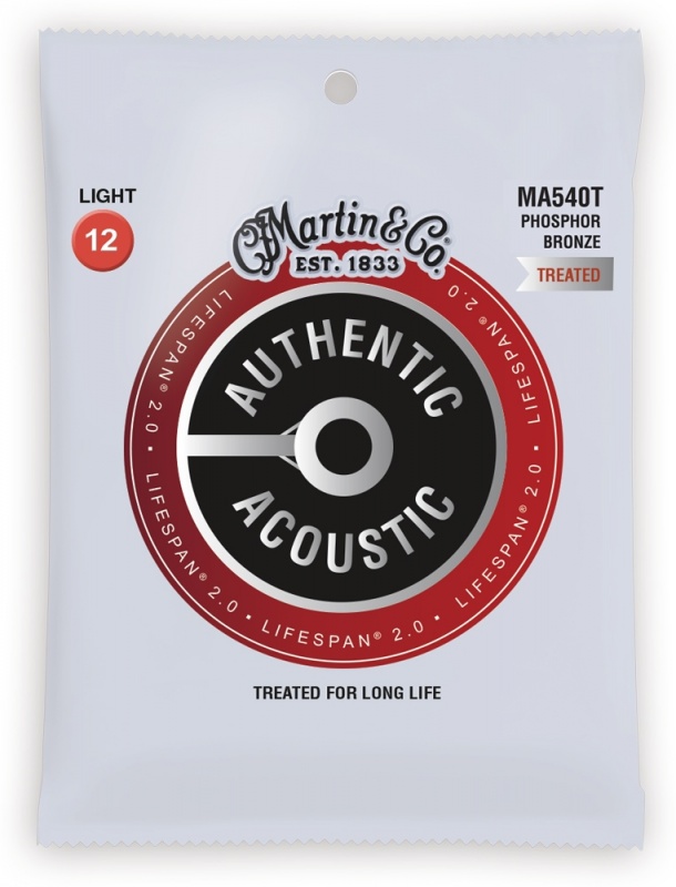 Струни для гітари MARTIN MA540T Authentic Acoustic Lifespan 2.0 92/8 Phosphor Bronze Light (12-54)