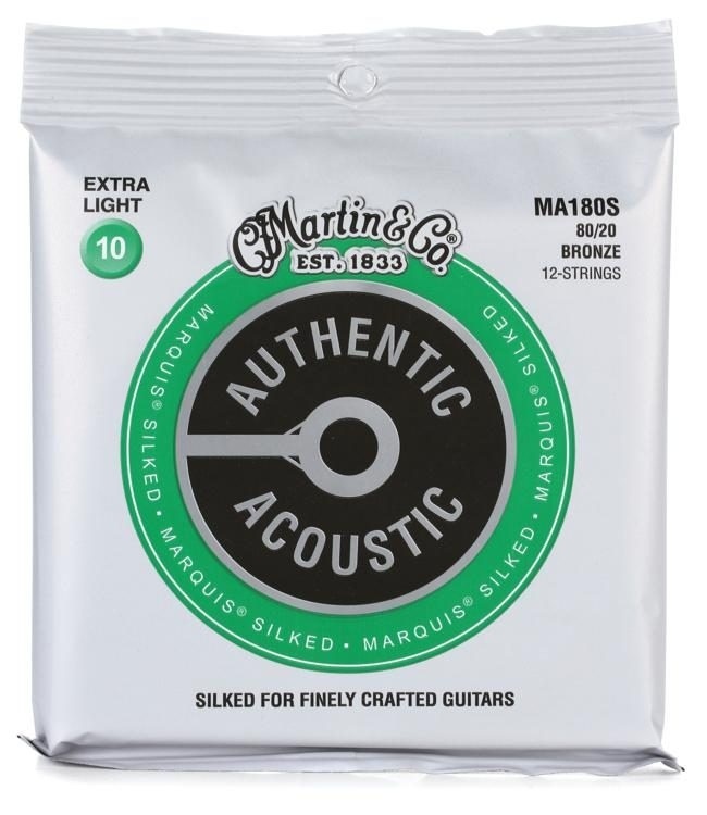 Струни для гітари MARTIN MA180S Authentic Acoustic Marquis Silked 80/20 Bronze Extra Light (10-47)