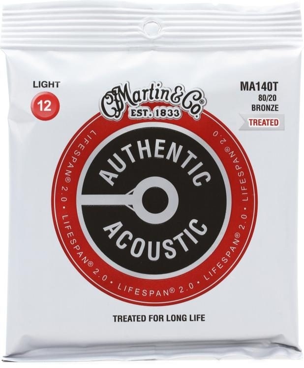 Струны для гитары MARTIN MA140T Authentic Acoustic Lifespan 2.0 80/20 Bronze Light (12-54)