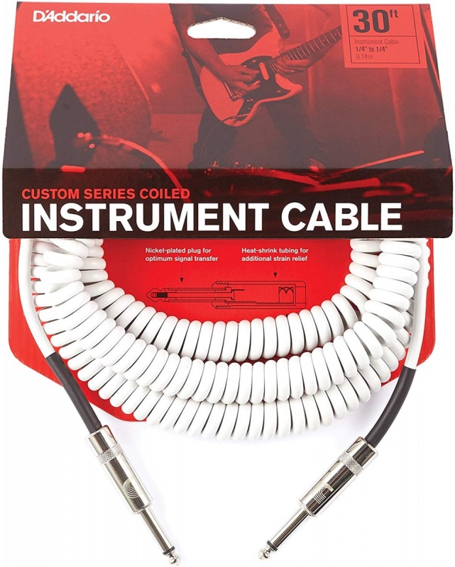 Инструментальный кабель D`ADDARIO PW-CDG-30WH Coiled Instrument Cable - White