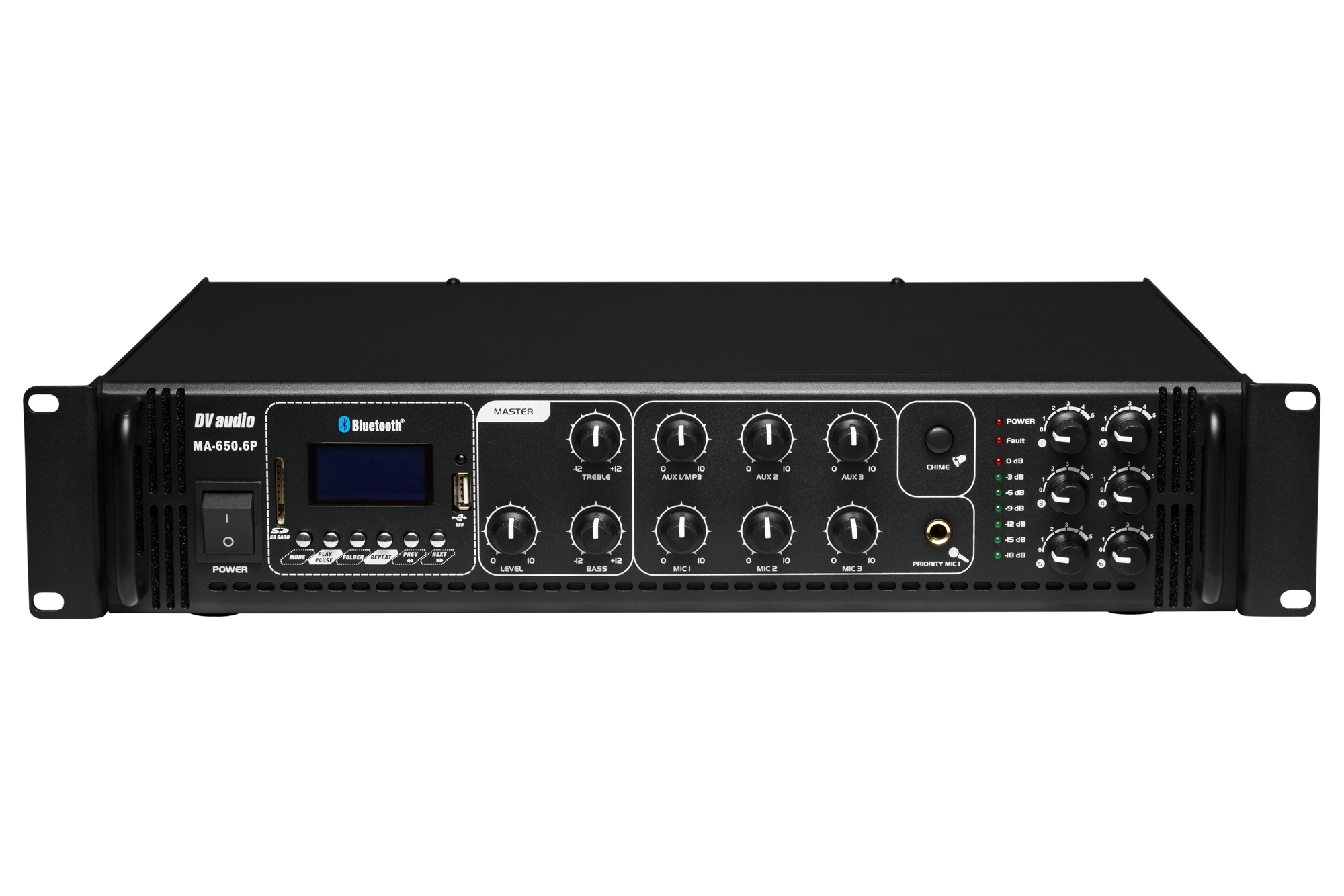 Для фонового озвучивания Трансляційний мікшер-підсилювач з USB DV audio MA-650.6P