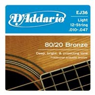 Струни для акустичної гітари D&#039;ADDARIO EJ36 80/20 Bronze Light 12-String