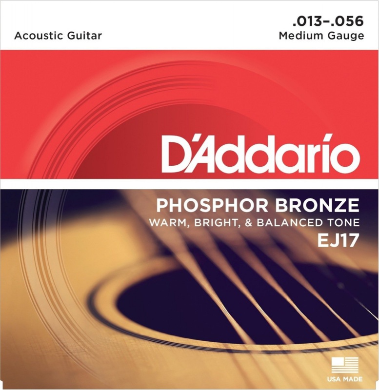 Струны для акустической гитары D&#039;ADDARIO EJ17 Phosphor Bronze 13-56 Medium