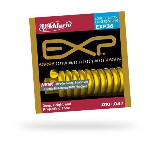 Струны для акустической гитары D&#039;ADDARIO EXP36 EXP Bronze 80/20 Light 12-String