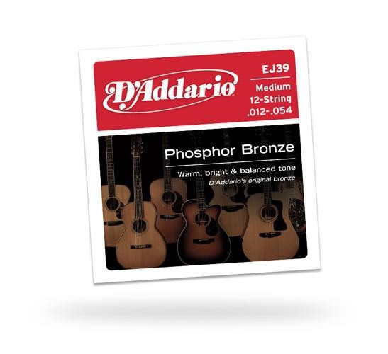 Струны для акустической гитары D&#039;ADDARIO EJ39 Phosphor Bronze 12-String Medium